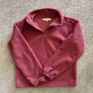 LOFT Teddy Fleece Quarter-Zip Jacket - Rose